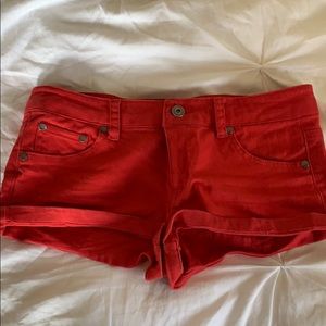Red denim short shorts